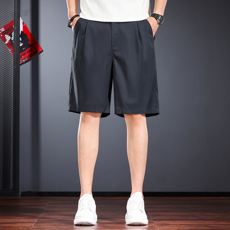 High-End Linen Casual Shorts for Men, Loose Straight-Leg Drapey Five-Point Pants, Old Money Style Wide-Leg Suit Pants for Men