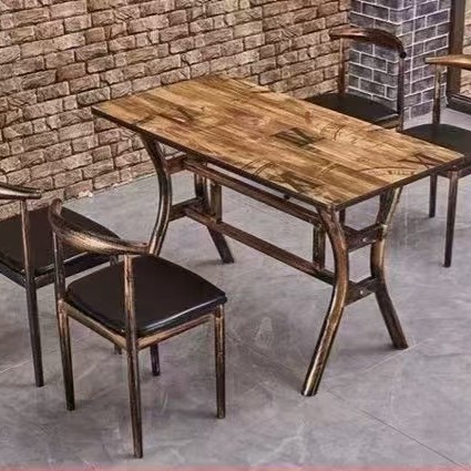 Retro Commercial Restaurant Restaurant Table Dessert Snack Barbecue Restaurant Milk Tea Hot Pot Restaurant Fast Food Dining Table and Chair Combination