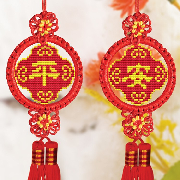 Factory direct supply cross stitch pendant double-sided embroidery kit diy handmade embroidery beaded peace Car pendant