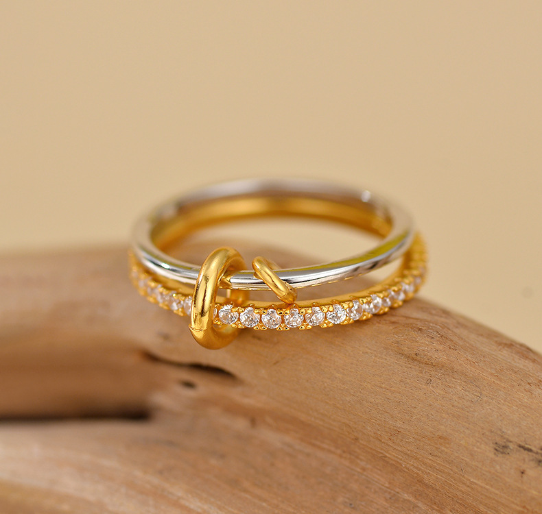 Bague Double Couche En Argent Sterling 925 Avec Diamants Élégante_voghion.com