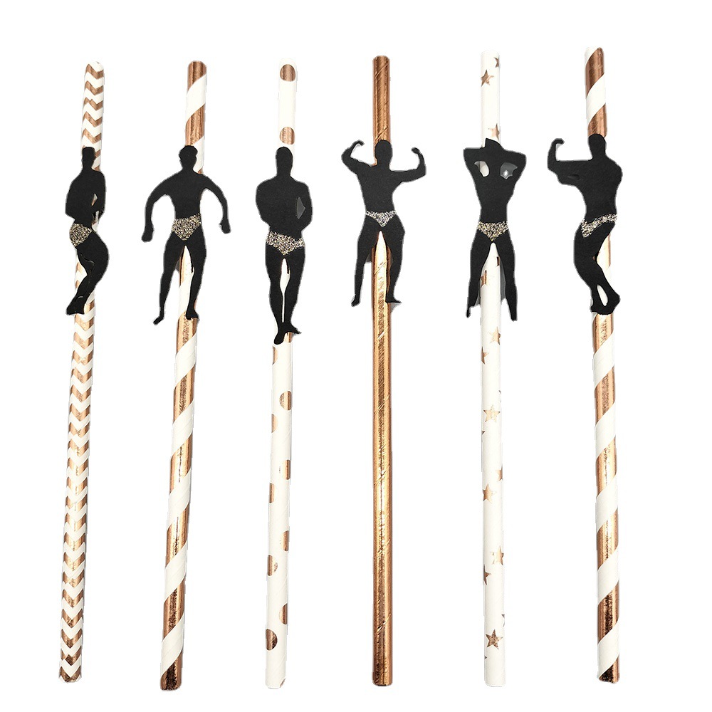 Venta caliente transfronteriza desechable creativo decoración del partido paja músculo hombres culturismo deportes hombres modelado tarjeta papel paja