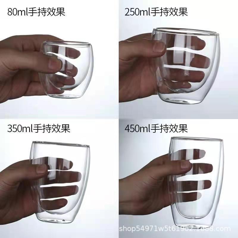 De doble capa de vidrio borosilicato jugo de leche café marca taza de agua oficina del hogar taza de agua transparente con mango