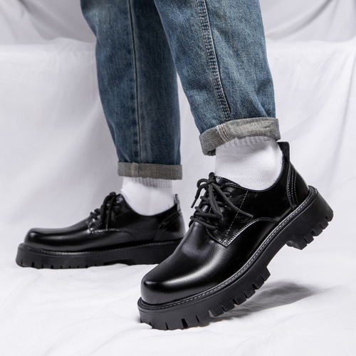 Men's Large Size Boots 45 UK Style, Versatile College Retro Black System Single Shoes 2138-R