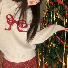 2023新款韩系甜美蝴蝶结毛衣温柔软糯针织衫女秋冬气质减龄上衣潮