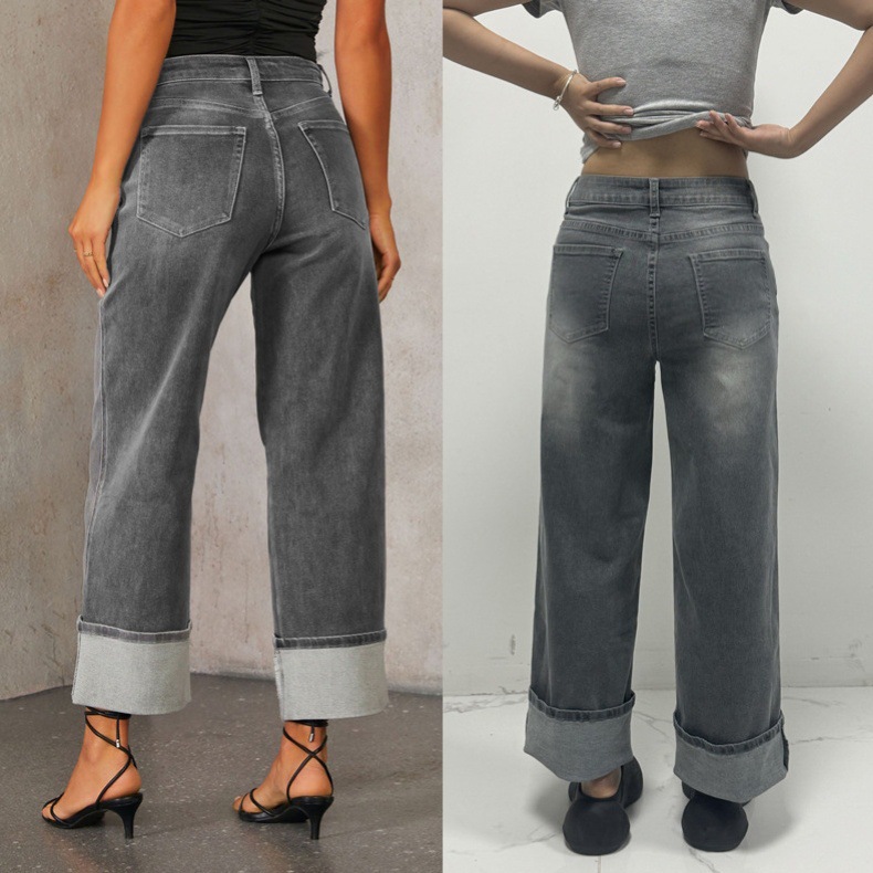 546g Weight Straight Pants Pants Length Cotton, Polyester, Denim Cotton Fabric Type High Waist Waist Line Jeans Pants Type Stretchy Elasticity Holiday Occasion Comfort Function Regular Fit Fit Type Solid Color Pattern Autumn Season Women's Gender Streetwear Style Spring 2025 New Arrival Elastic Straight Jeans Women's Quality Retro Curved-Edge High Waist Trousers 2