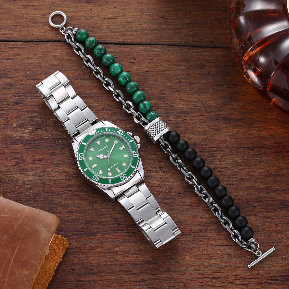 Nouveau calendrier d'affaires et de loisirs Water Ghost montre à Quartz pour hommes en acier + Bracelet combiné (2 pièces/ensemble)_voghion.com