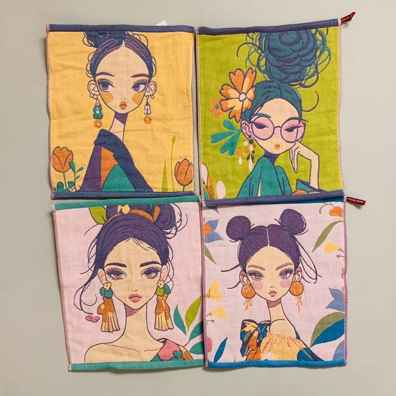 韓国に輸出オリジナルシングル大判正方形タオル4層ガーゼタオル幼稚園子供用正方形タオルストラップ付きキッチン大型吊り下げタオル|undefined