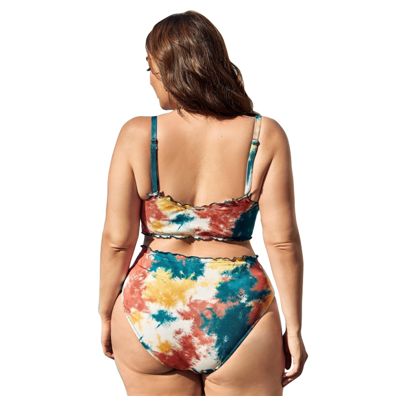 plus size print lace-up fungus edge Tankini two-piece set NSVNS117563