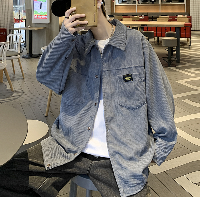 Chaqueta de camisa de pana para hombres, primavera y otoño, nueva marca de moda, estilo de Hong Kong, camisa de manga larga suelta y guapa, ropa para niños