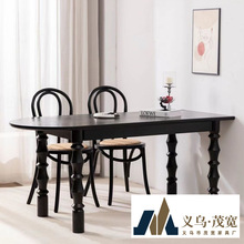 美式法式餐桌实木小户型家用原木长桌工作台复古中古靠墙轻奢饭桌