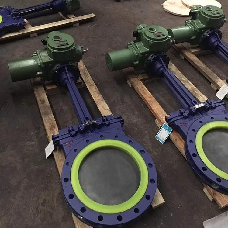 PZ973聚氨酯电动刀闸阀DN350耐磨灰渣浆液阀DN400电动矿浆插板阀