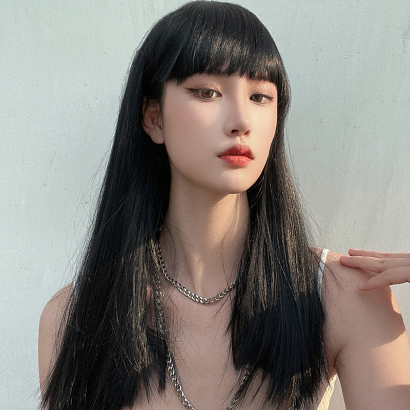 Women's Fashion Street High Temperature Wire Bangs Long Straight Hair Wigs display picture 4