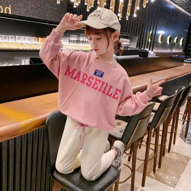 Весенняя Одежда для девочек Спортивный костюм 2022, новая известная в Интернете детская одежда, Модный комплект из двух предметов для больших детей, весна и осень