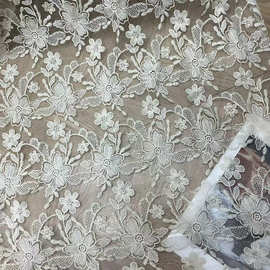 爆款经典小花簇透明网棉线刺绣蕾丝网纱绣花布时尚女装面料 花边