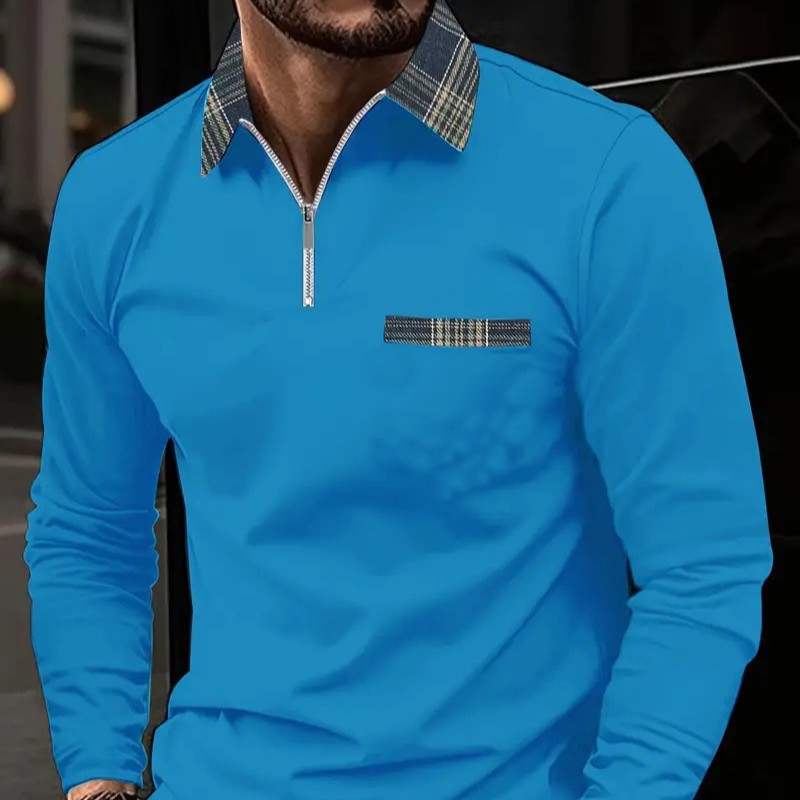 2024 otoño nuevo estilo comercio exterior transfronterizo hombres estampado 3D casual cremallera camisa POLO de manga larga MB14