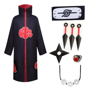 Cross-border Japanese Anime Ninja Cloak cos Cloak Kimono Organization Headband Bitter No Ring Set Red Cloud Robe