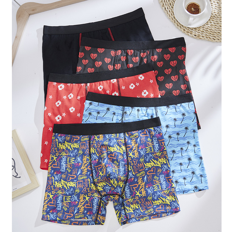 Men's Underwear Cotton Summer Thin Breathable Comfortable Printed Four-Corner Shorts Fashionable Mid-Waist Skin-Friendly Men's Boxer Shorts