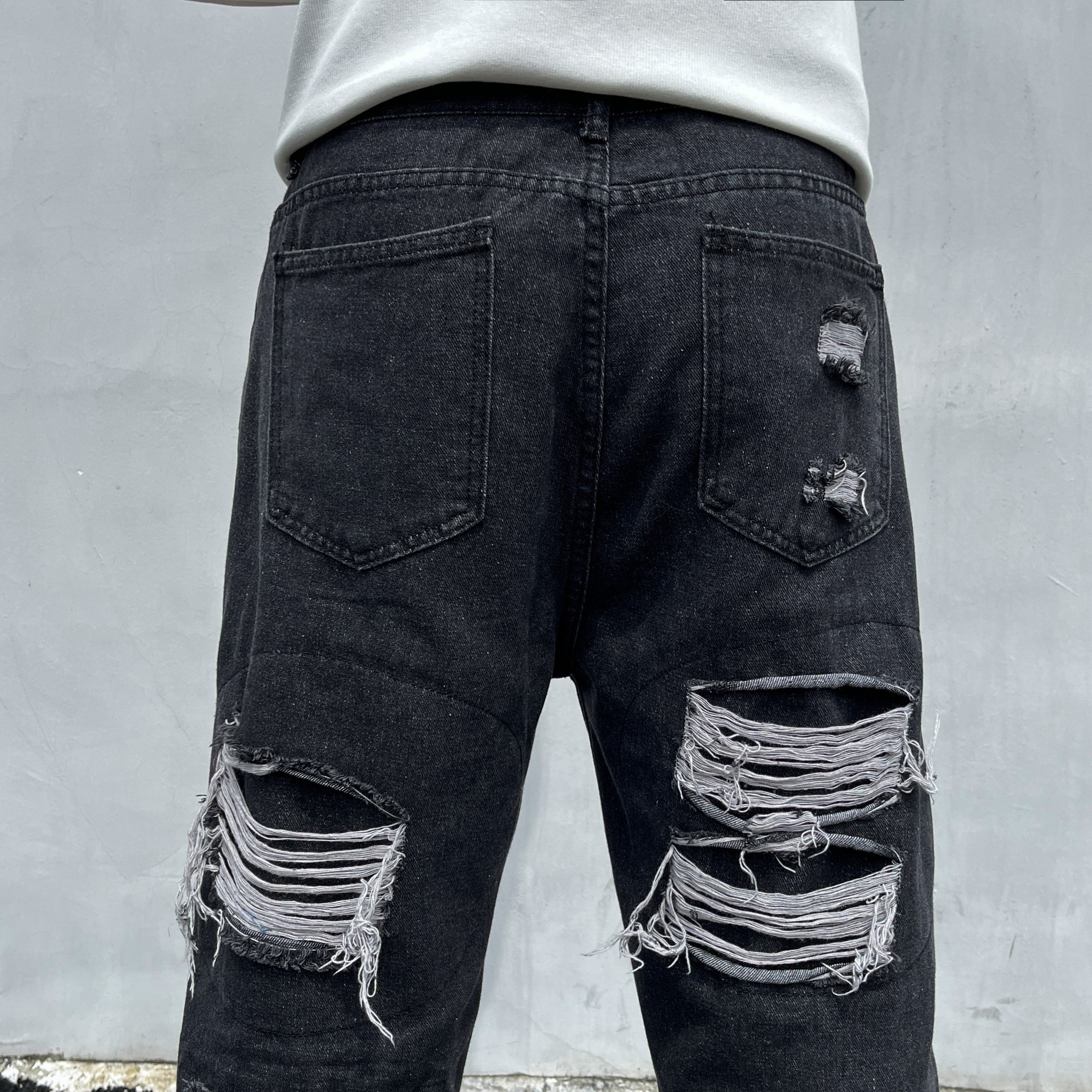 Tie-Dye Ripped Jeans For Men And Women American High Street Vintage Washed Slim Fit Flared Pants_mkmklike.com