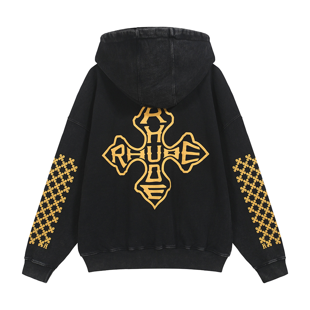 Marca de moda transfronteriza RHUDE logotipo de letras impresa retro parejas de hombres y mujeres lo mismo suelto sudadera con capuz