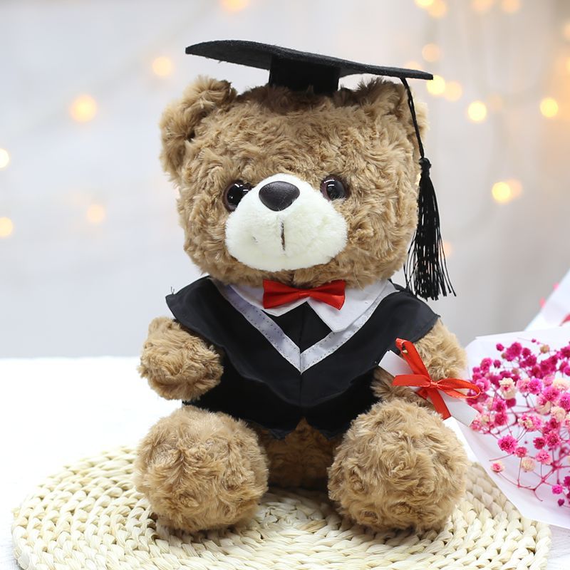 Venta al por mayor de uniformes de licenciatura, maestría, oso de doctorado, juguete de peluche, muñeca de oso graduado, muñeca de trapo impresa, regalo de graduación
