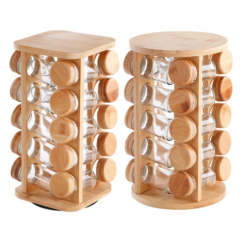 Nuevo cuadrado de bambú condimento estante multi-funcional de madera inferior hogar cocina condimento rack multi-rejilla giratoria condimento rack