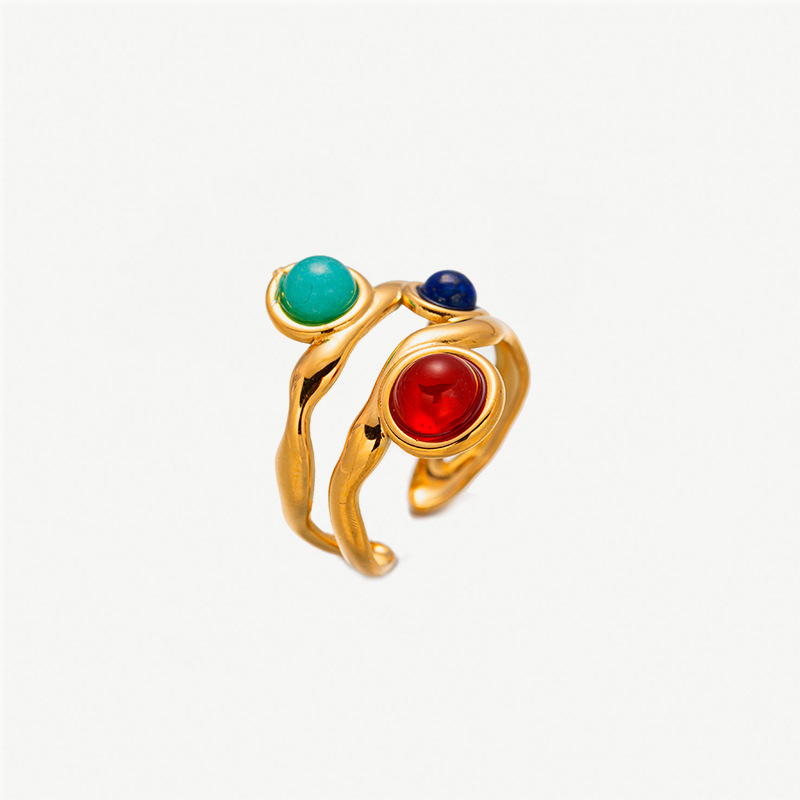 TENA Europa y los Estados Unidos transfronterizos en nicho de piedra natural titanio anillo de acero de alta calidad diseño irregular joyas de acero inoxidable
