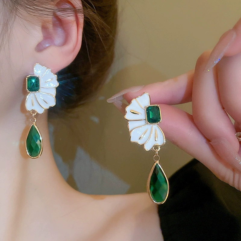 Серебряная игла, модные зеленые жемчужные серьги, широкая цветовая палитра, цветочный узор