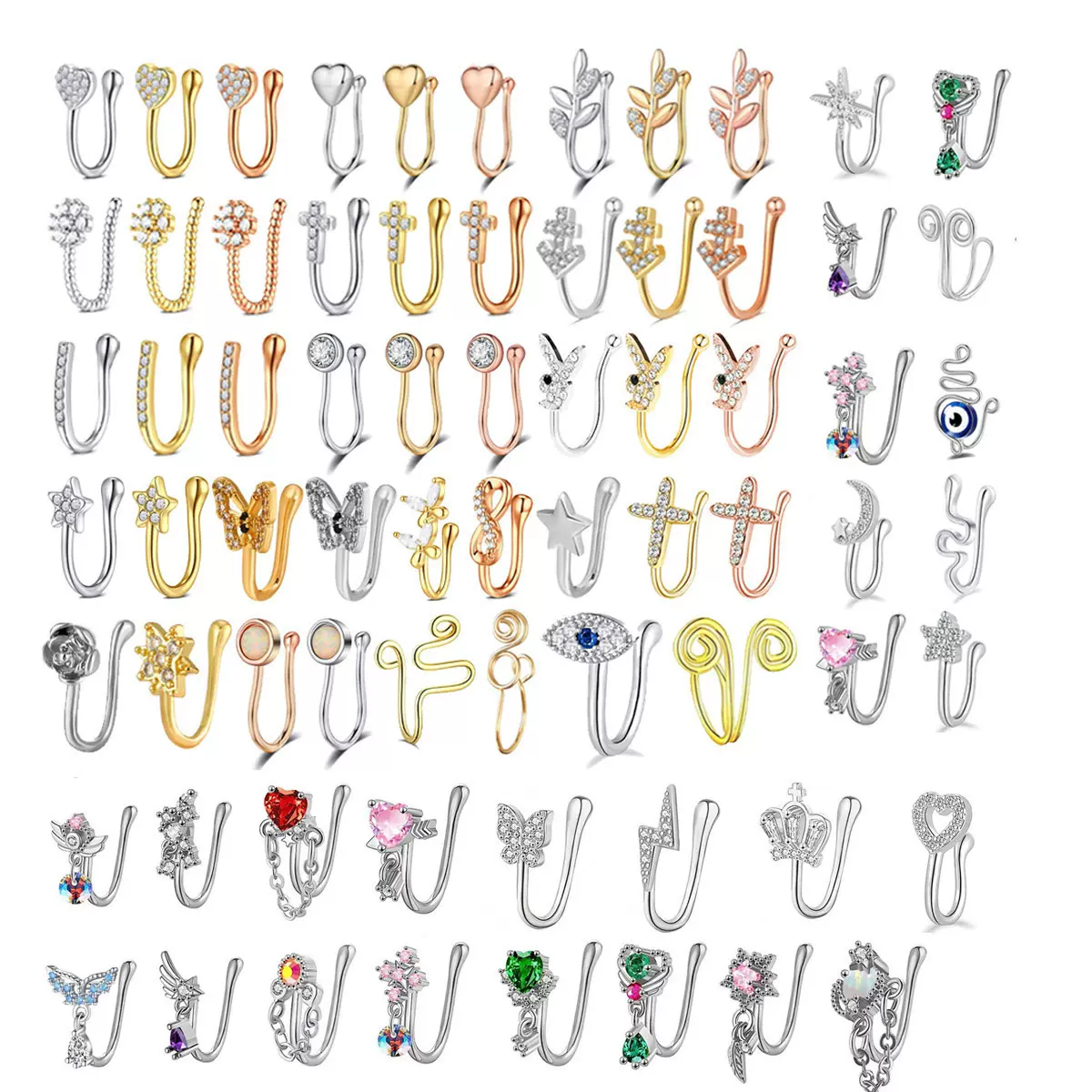 欧美U形鼻夹鼻环镶锆石非穿刺夹式假鼻环鼻钉无孔鼻饰穿刺饰