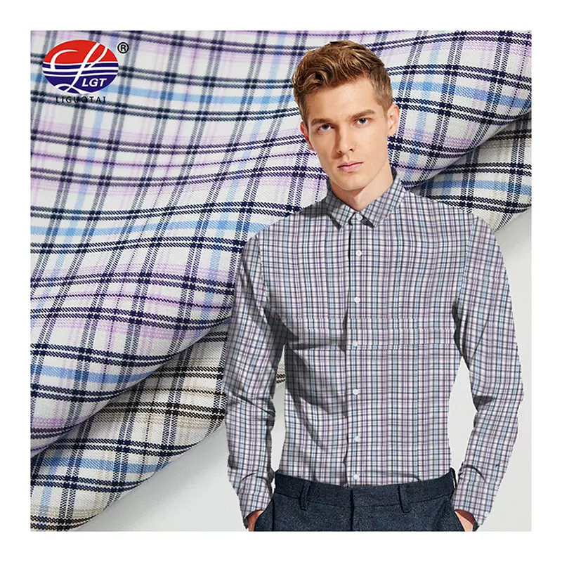 现货竹纤维色织格子衬衫布 爸爸装面料 男士休闲服装免烫布料