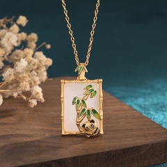 2021 Chinese Trend New Accessory Chinese Style Enamel Painting Panda Bamboo Imitation Hetian Jade Retro Court Necklace for Women