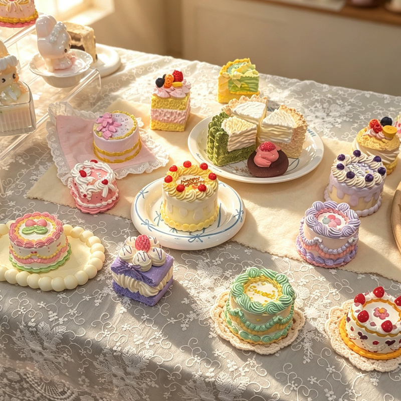 New internet-famous cake model with cream decorations, candles, plastic fake cake, handmade DIY coloring plaster prop New internet-famous cake model with cream decorations, candles, plastic fake cake, handmade DIY coloring plaster prop