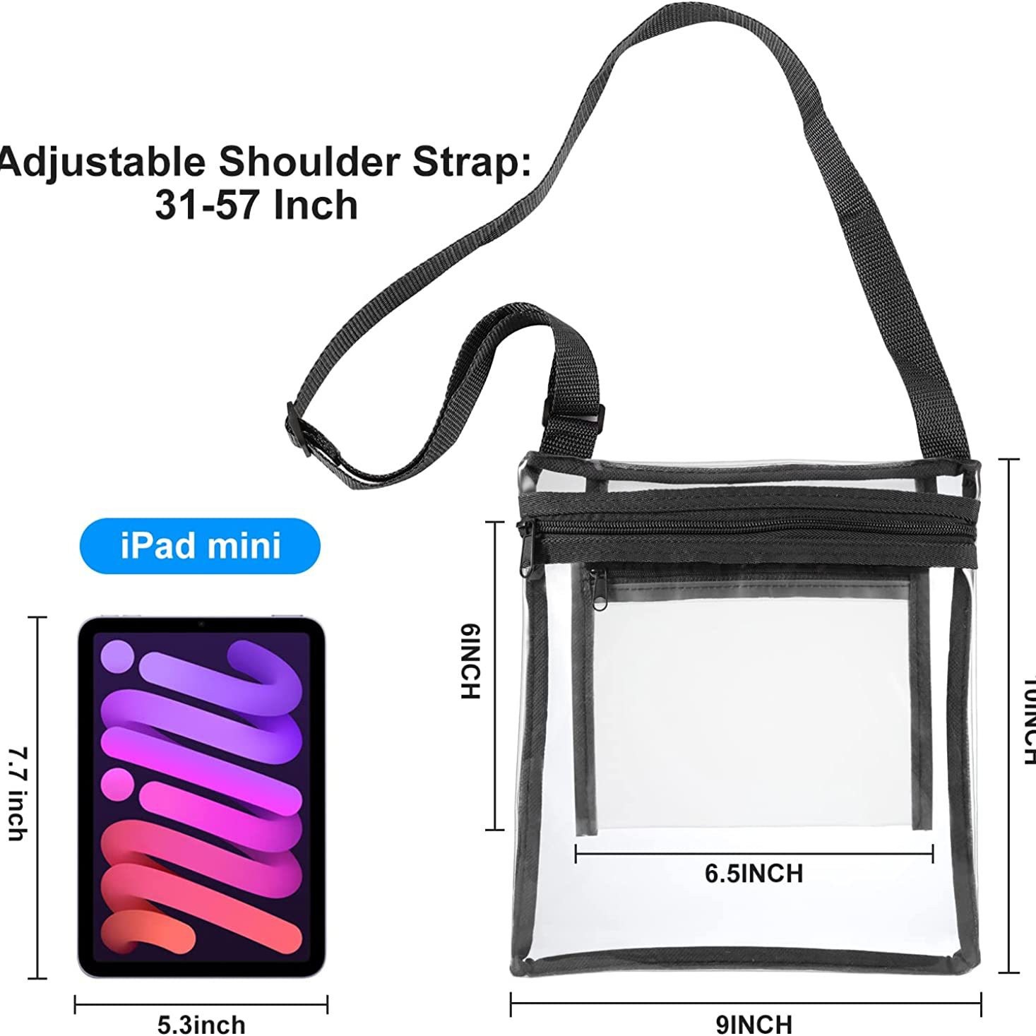 Amazon transparente PVC crossbody bolsa correa de hombro ajustable estadio transparente bolsa de viaje al aire libre deportes bolsa de almacenamiento