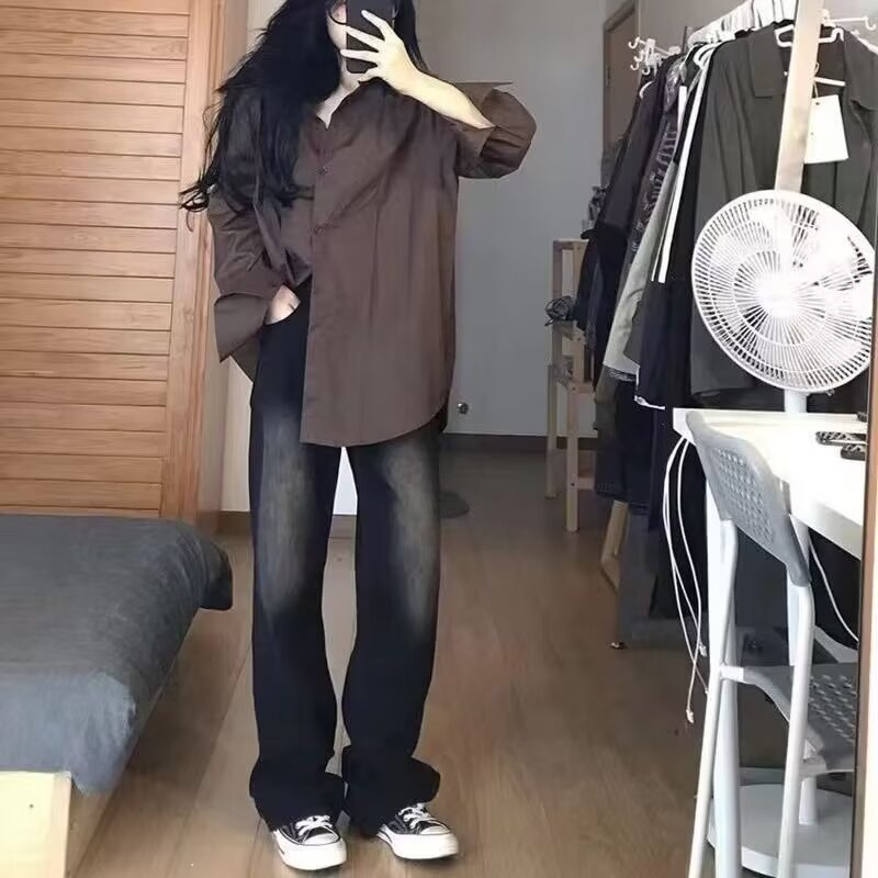 2024 primavera y otoño jeans estadounidenses hombres lavados y desgastados moda retro moda moda alta calle jeans rectos sueltos