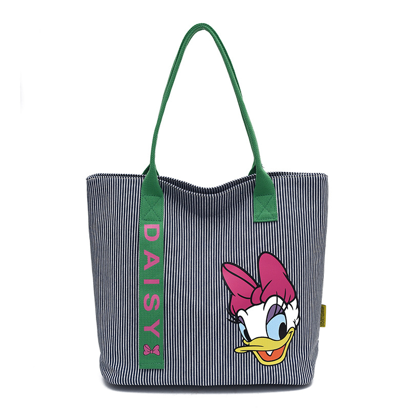 Cartoon lindo gran capacidad bolso de mano para mujeres nueva moda tela rayas simple bolso de hombro de viaje