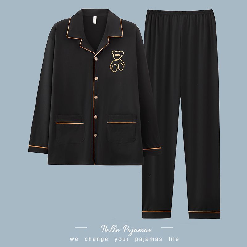 중년 및 노인 남성 면 긴팔 잠옷, 봄, 가을, 겨울, 중년 아빠의 낡은 사이즈 루즈 홈웨어 슈트