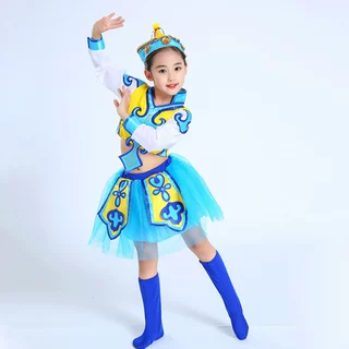 新马蹄哒哒儿童表演服民族蒙族女童筷子舞蹈服幼儿蒙古舞服装纱裙