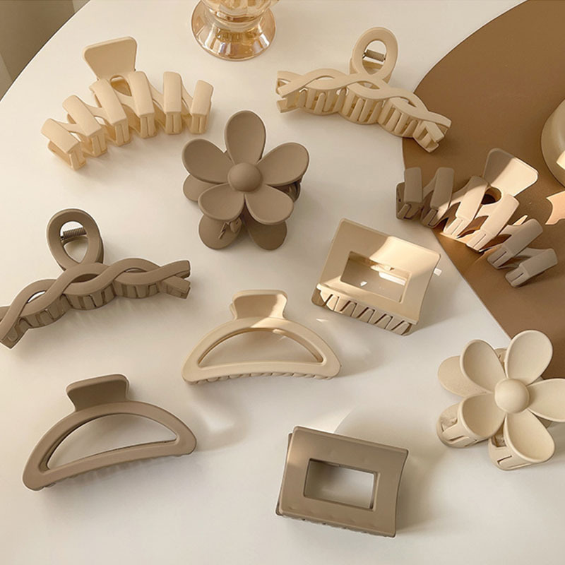 Milk Brown horquilla grande hacia atrás cabeza clip de pelo tocado de las mujeres principios de primavera de alto grado updo tiburón horquilla