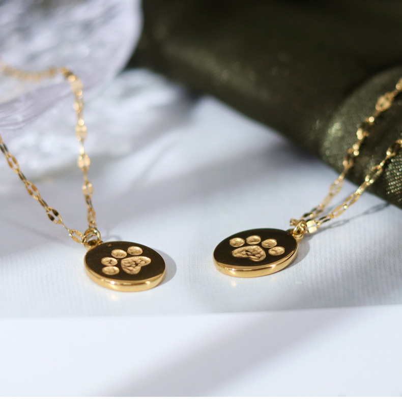 Cute Paw Print Titanium Steel Plating Pendant Necklace