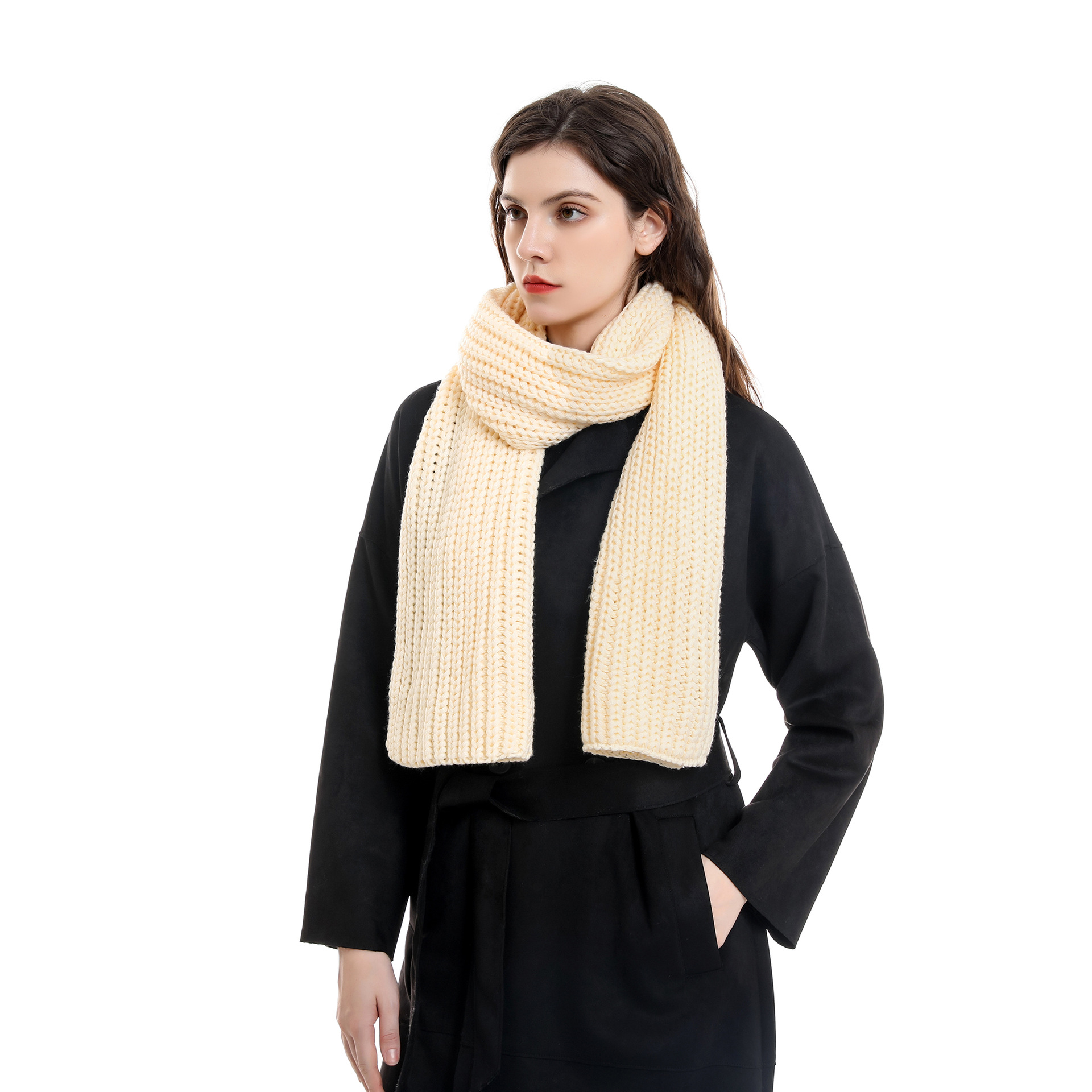 Bufanda de punto negro hombres y mujeres invierno estilo coreano de moda ins estudiantes japoneses cálido otoño e invierno bufanda de los hombres