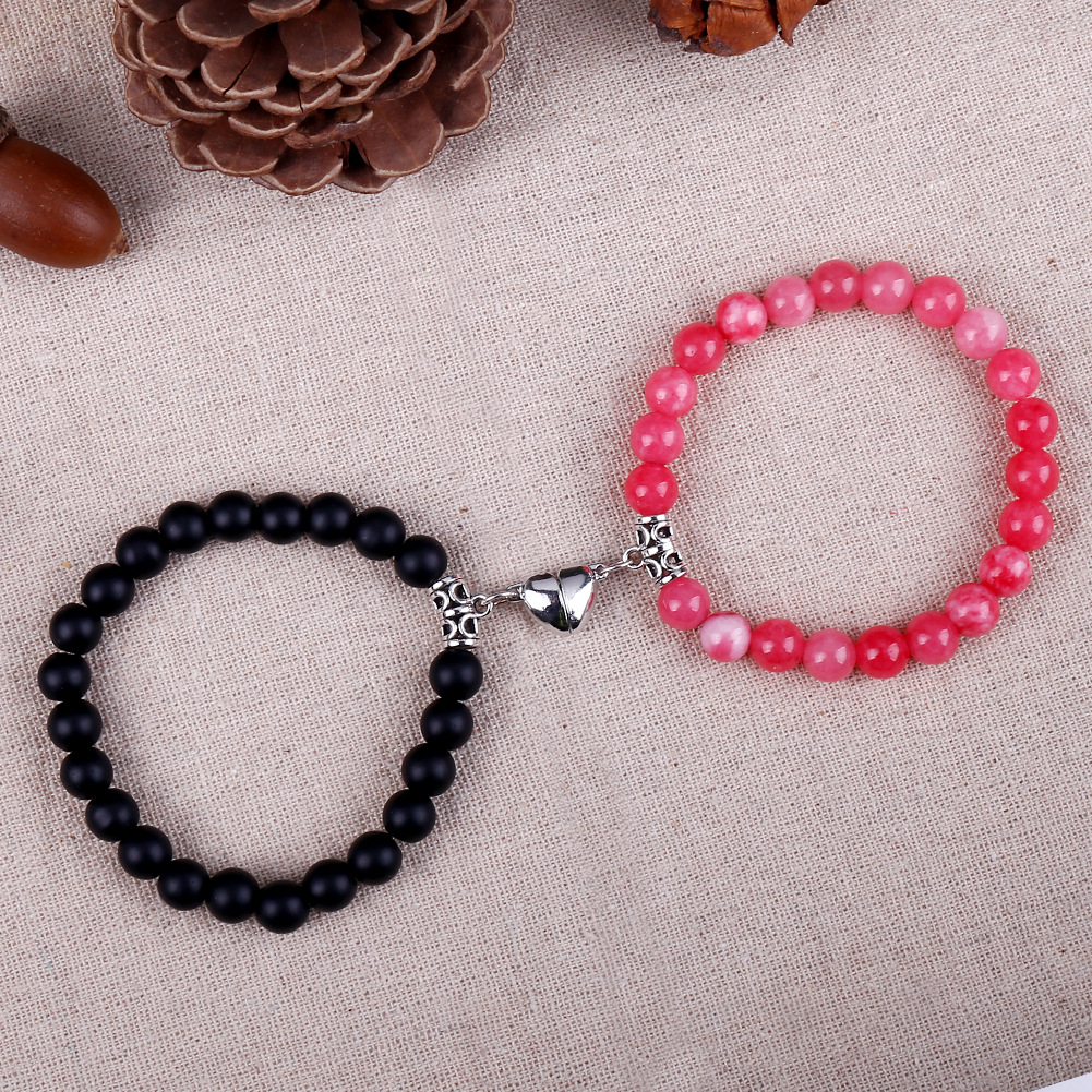 19g Weight Bracelets Classification 2 Pieces Quantity Holiday, Daily Occasion Natural Stone Alloy Magnet Material Heart Shape Pattern Unisex Gender Beaded, Knitting Design Simple Style, Classic Style Style Simple Style Classic Style Heart Shape Natural Stone Alloy Magnet Bracelets In Bulk 16