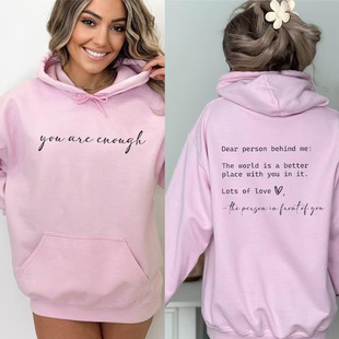 Cross-border Amazon AliExpress foreign trade fleece-lined sweater plain letter printed kangaroo pocket drawstring hoodie