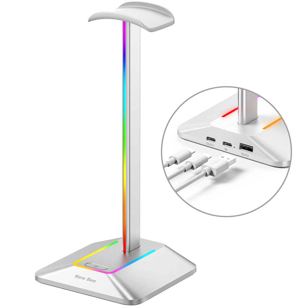Doble salida colorido auricular pantalla soporte Hub extendido auricular RGB luminoso e-sports soporte de auriculares