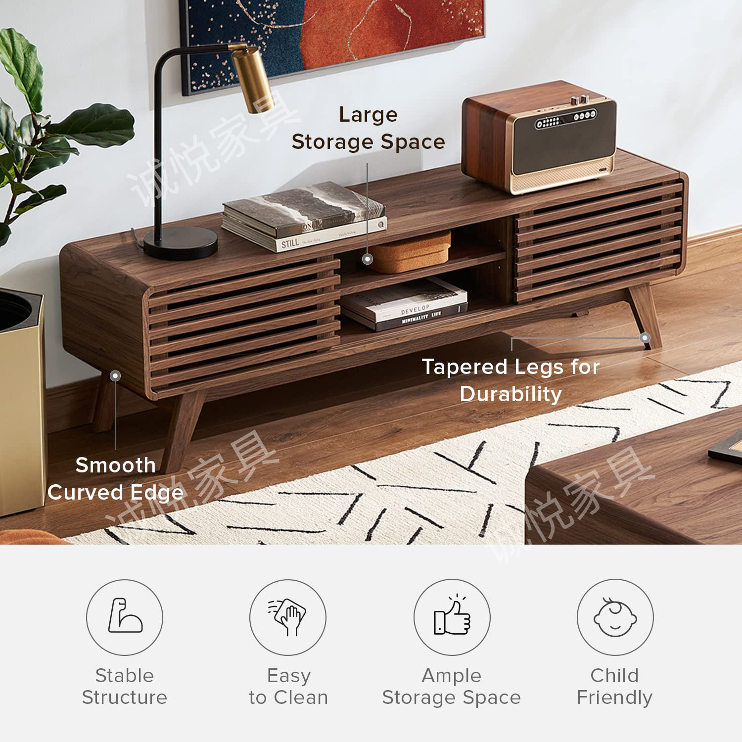 Tv Cabinet Amazon Cross-Border Panel Furniture Living Room Side Cabinet Floor-Standing Storage Cabinet Source Factory Wholesale