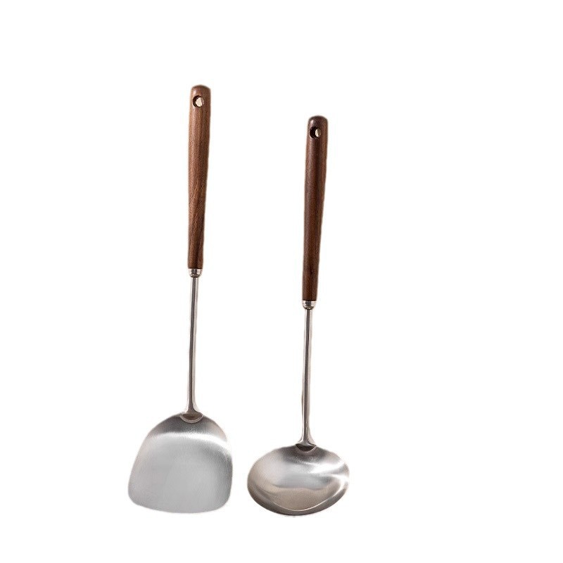 304 acero inoxidable cuchilla de cocina de grado alimenticio hogar mango de madera cuchilla de cocina set pala de nuez frita