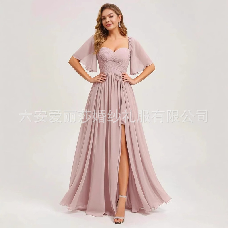 French Square Neck Evening Dress Birthday Party Aliexpress Amazon New Back Strap Side Slit Bridesmaid Dress