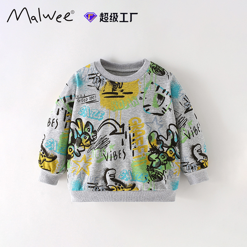 Malwee Boys' Autumn and Winter Sweatshirts, Stylish Round Neck Shirts, Long-Sleeved European and American Kidsren's Casual Kidsren's Tops