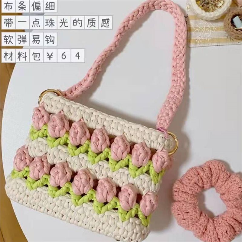 Línea de tela de bricolaje tejida a mano Bolso de tulipán Bolso de material Bolso para novias generosas y dulces