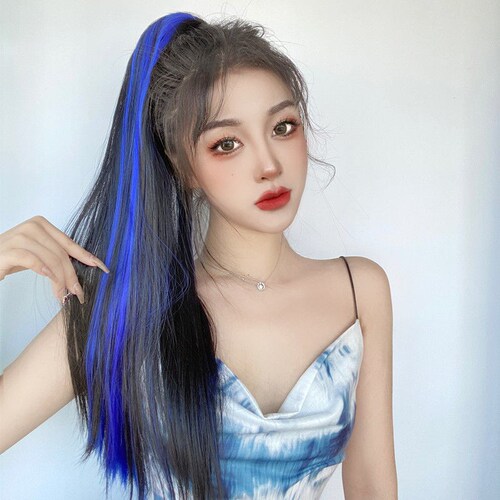 Highlighted female wig, straight ponytail, artificial hair grabber, high ponytail wig, can be tied into low ponytail