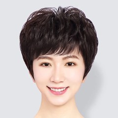 女性用ウィッグ、フルヘッドギア、本物の髪、本物の人毛、中高年女性、ナチュラルママ、軽くて短い髪、本物の髪