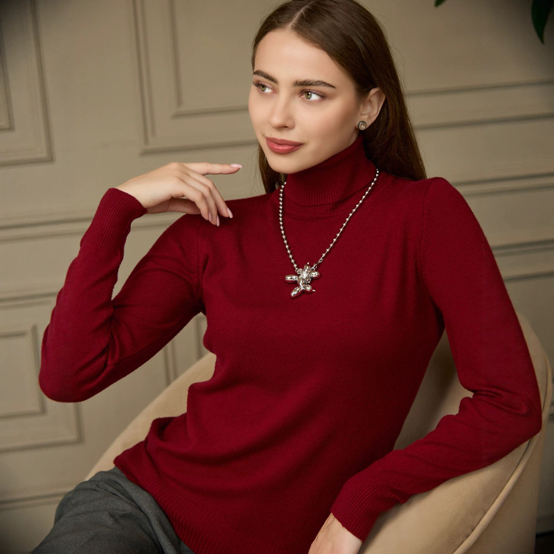 Russian cross-border women's turtleneck knitted base shirt, slim-fit long-sleeve solid color soft inner sweater for autumn and winter Russian cross-border women's turtleneck knitted base shirt, slim-fit long-sleeve solid color soft inner sweater for autumn and winter